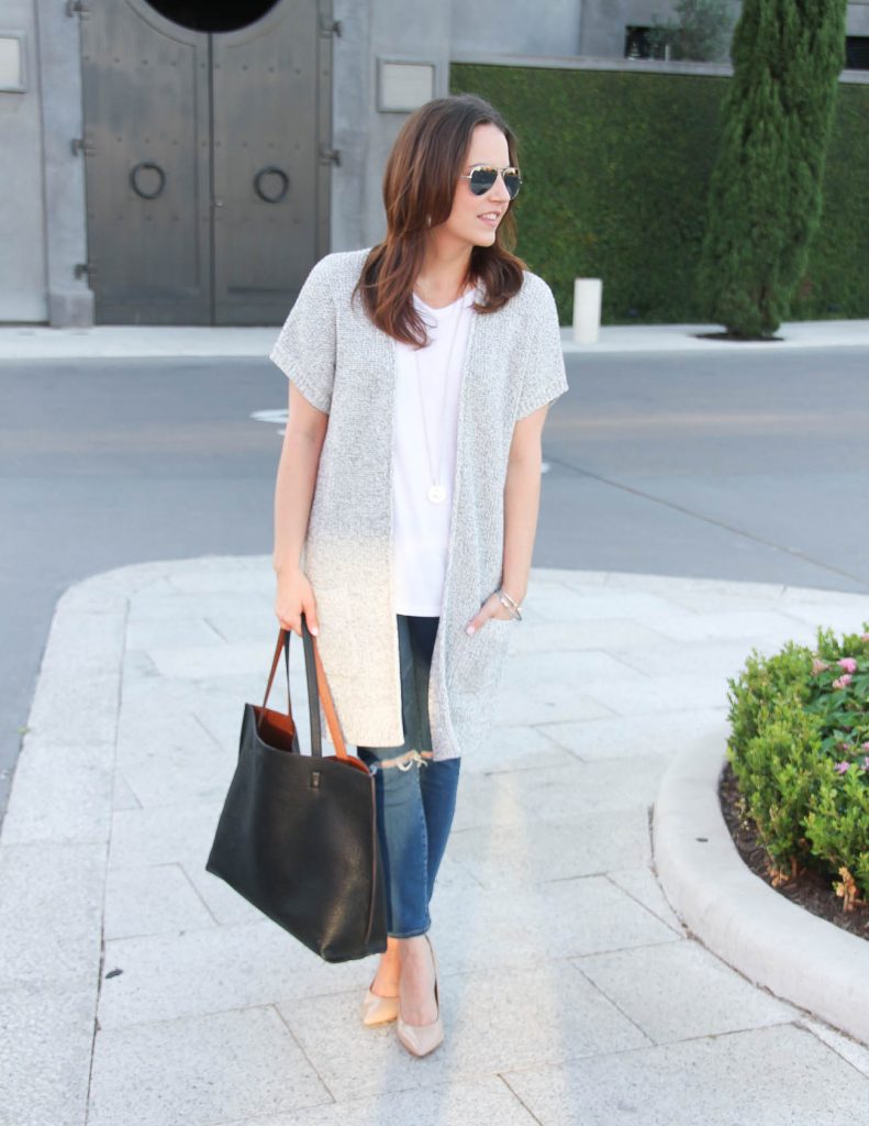 Casual Spring Outfit | Long Gray Cardigan | Distressed Jeans | Lady in Violet | Houston Fashion Blogger