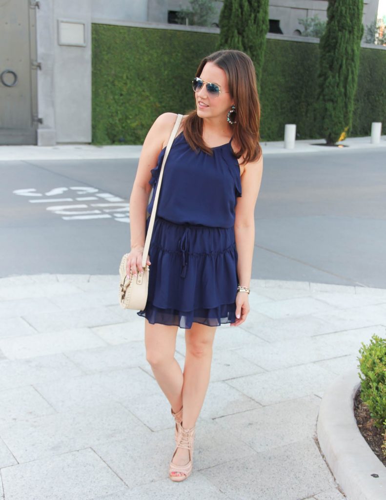 Summer Outfit | Navy Dress | Lace Up Wedges | Lady in Violet | Houston Fashion Blogger