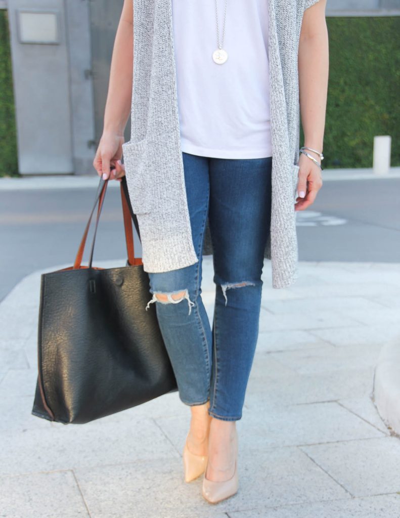 Distressed Jeans | Nude Heels | Black Tote Bag | Lady in Violet | Houston Fashion Blogger