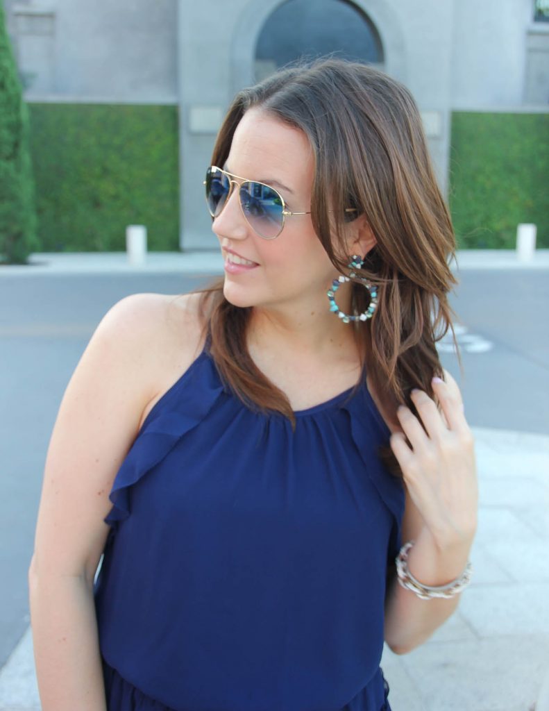 Summer Party Outfit | Navy Dress | Turquoise Stone Earrings | Lady in Violet | Houston Fashion Blogger