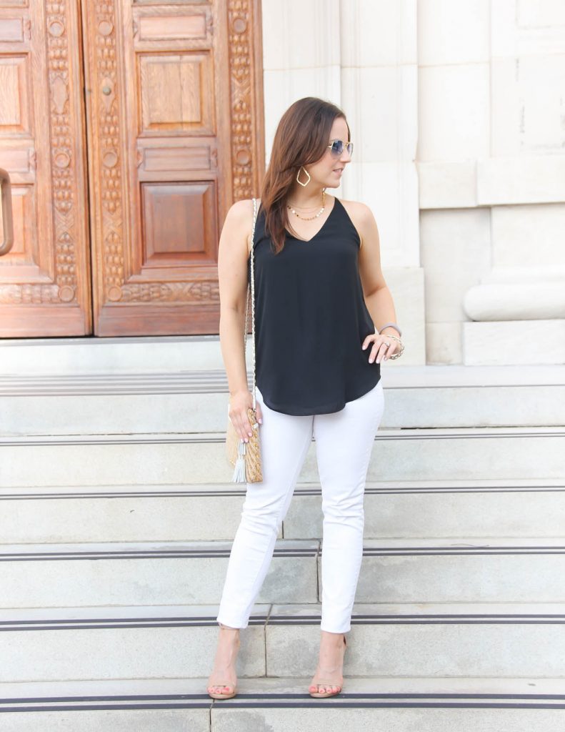 Vacation Date Night Outfit | White Jeans | Nude Sandals | Lady in Violet | Houston Fashion Blogger