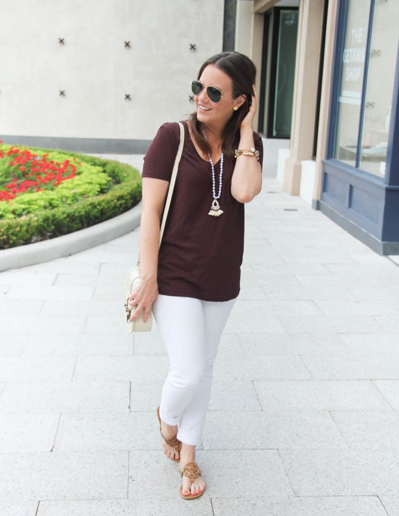 Beach Vacation Outfit | Basic Tee | White Jeans | Sandals | Lady in Violet | Houston Fashion Blogger