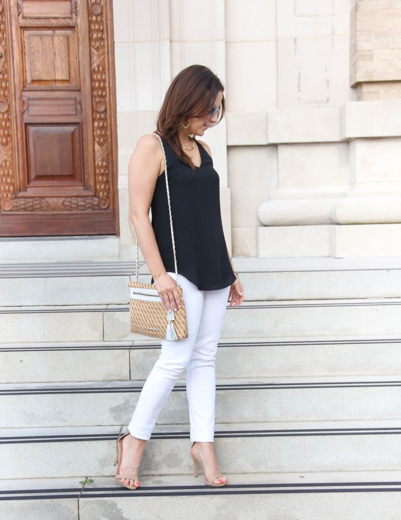 Summer Date Night Outfit | White Jeans | Straw Clutch | Lady in Violet | Houston Fashion Blogger