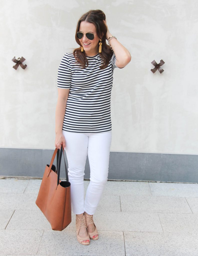 What to wear for the 4th of July | Navy Striped Tee | White Jeans | Lady in Violet | Houston Fashion Blogger