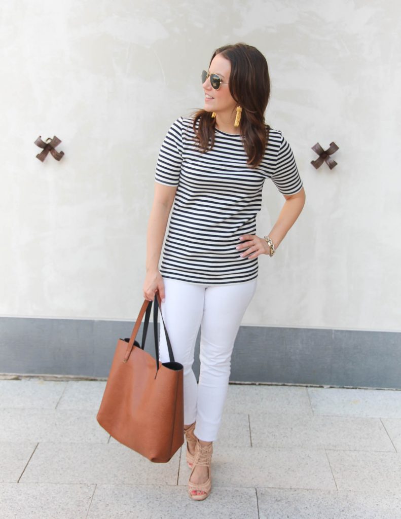 What to wear to a 4th of July Party | Navy striped tee | white jeans | Lady in Violet | Houston Fashion Blogger