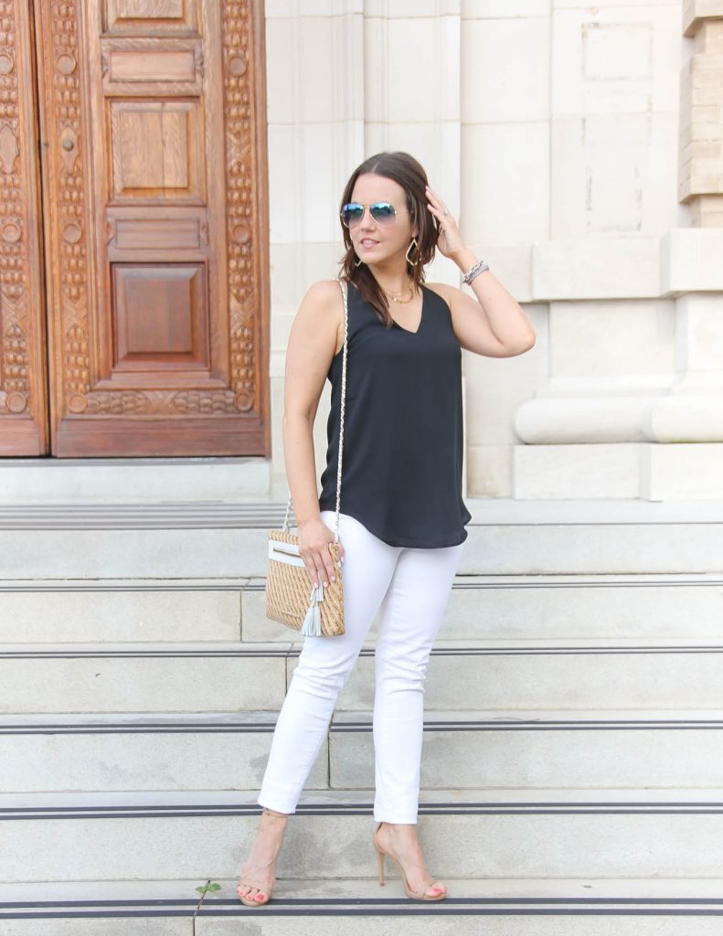 summer date night outfit | black cami | white jeans | Lady in Violet | Houston Fashion Blogger