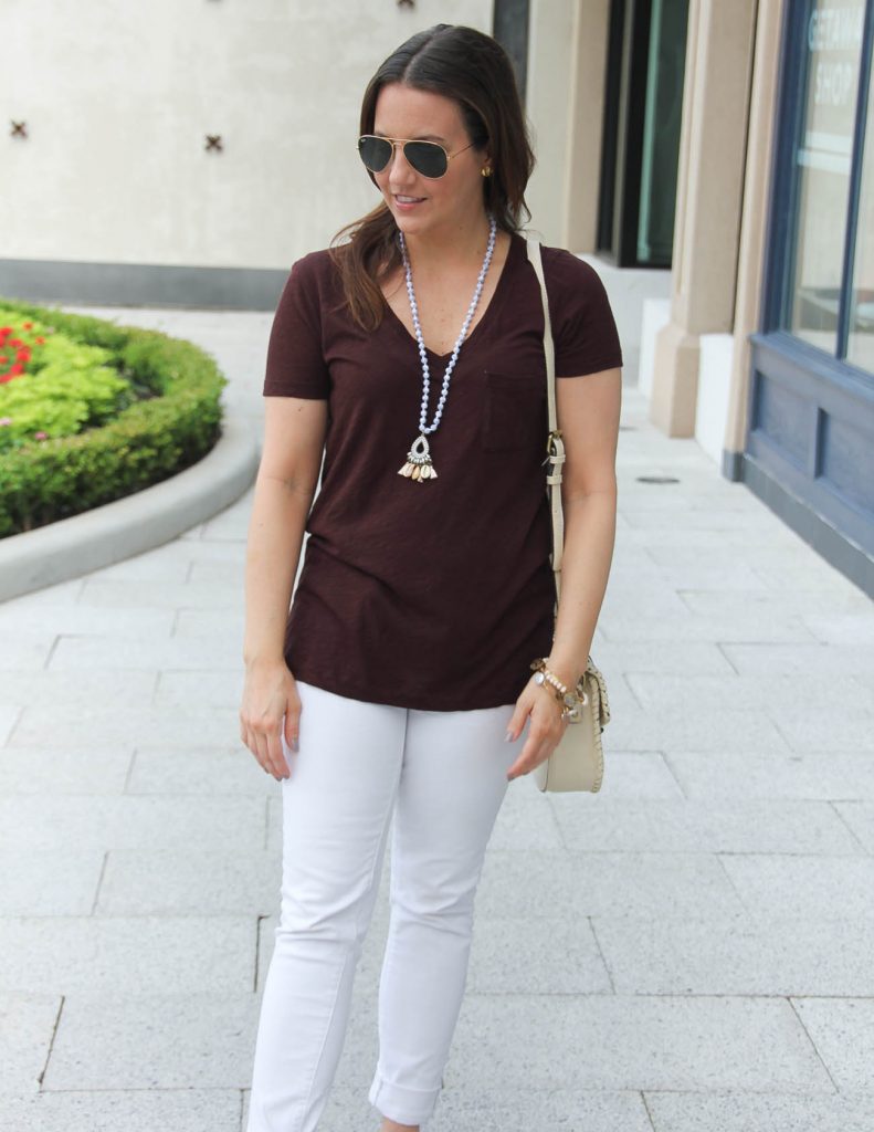 Summer Outfit Basics | Tshirt with Jeans | Shell necklace | Lady in Violet | Houston Fashion Blogger