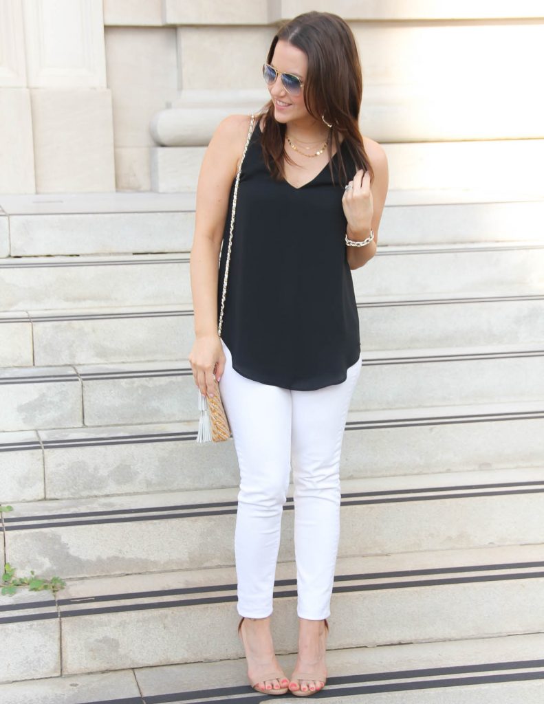 Summer Outfit for Date night | White jeans | Black cami | Lady in Violet | Houston Fashion Blogger