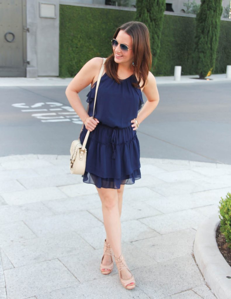 What to wear for 4th of July party | Navy Dress with Wedges | Lady in Violet | Houston Fashion Blogger