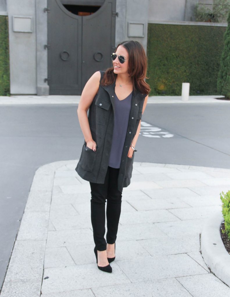 Fall Outfit | Gray Utility Vest | Black Skinny Jeans | Lady in Violet | Houston Fashion Blogger