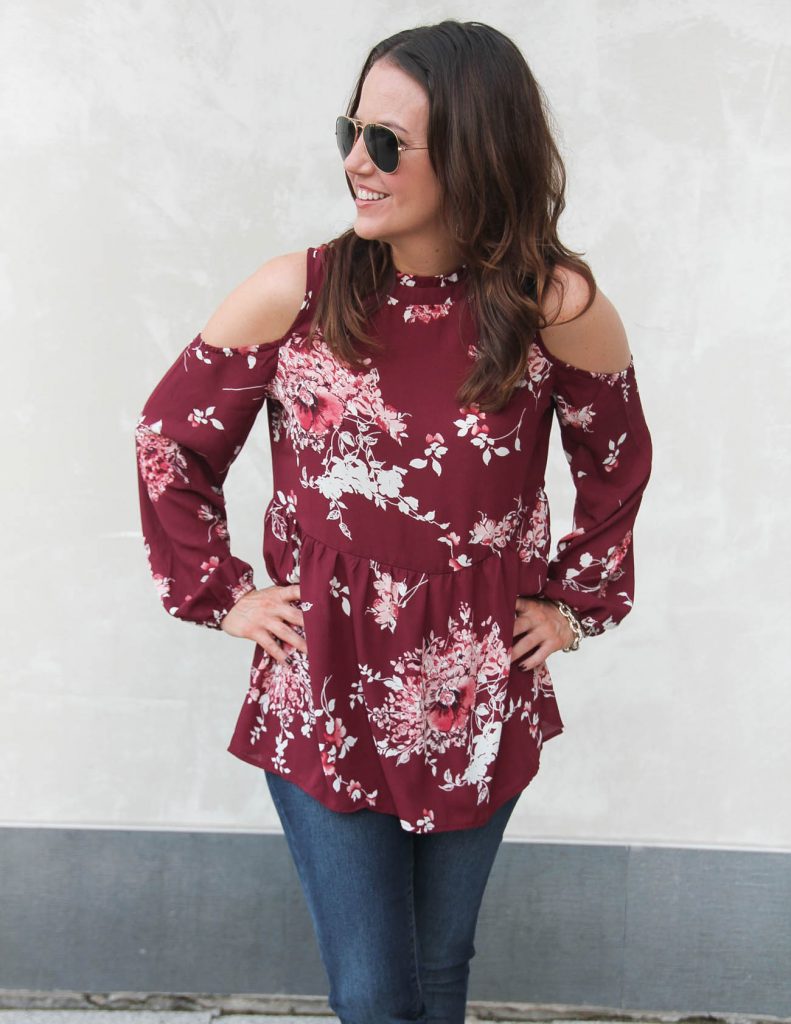 Nordstrom Anniversary Sale Top under $50 | Maroon Cold Shoulder Top | Fall Outfit | Lady in Violet | Houston Style Blogger
