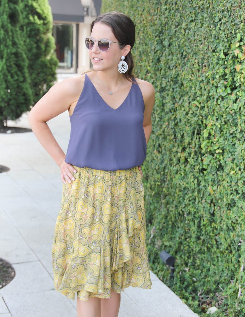 Summer Office Outfit | Purple Blouse | Yellow Ruffle Skirt | Lady in Violet | Houston Style Blogger