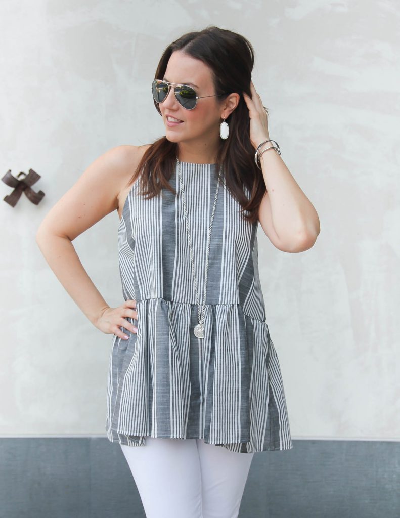 Summer Outfit | Gray Striped Halter Top | Long Silver Necklace | Lady in Violet | Houston Fashion Blogger