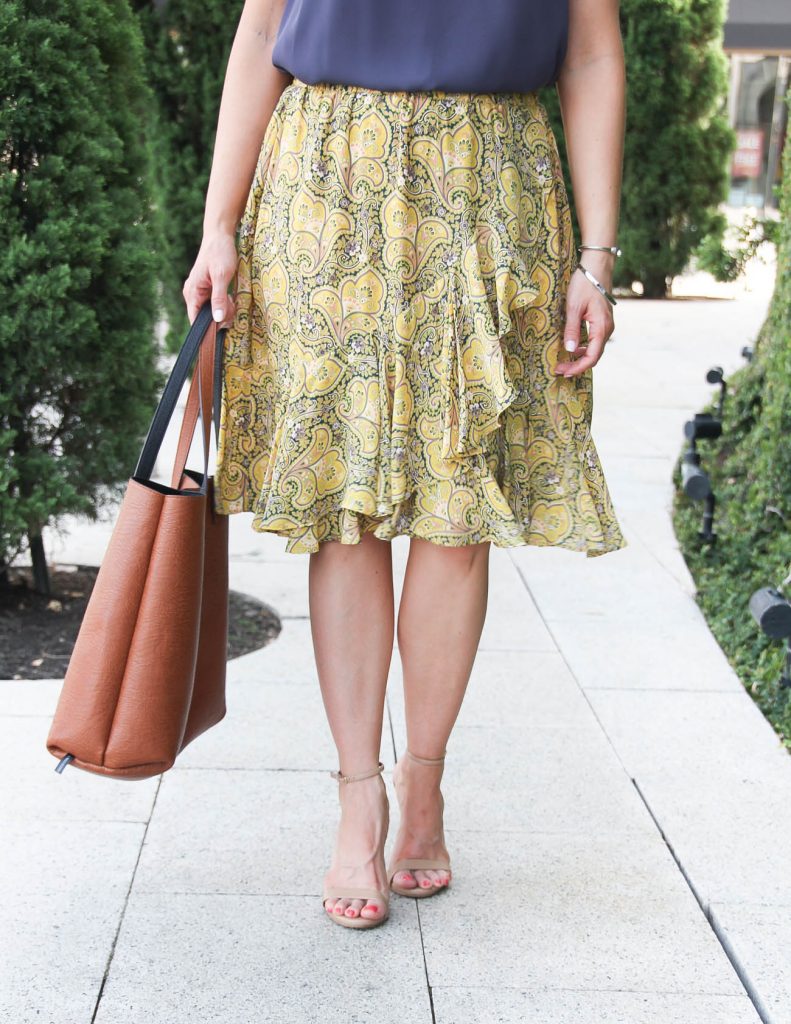 Summer Outfit | Yellow Ruffle Skirt | Brown Tote Bag | Lady in Violet | Houston Fashion Blogger