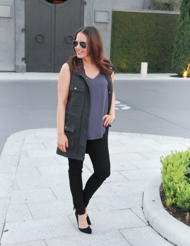 Fall Outfit | Gray Utility Vest | Black Skinny Jeans | Lady in Violet | Houston Fashion Blogger