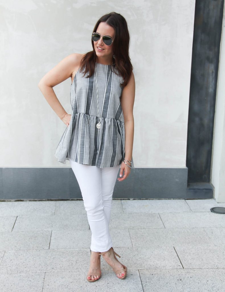 Summer Outfit | Gray Peplum Top | White Skinny Jeans | Lady in Violet | Houston Fashion Blogger