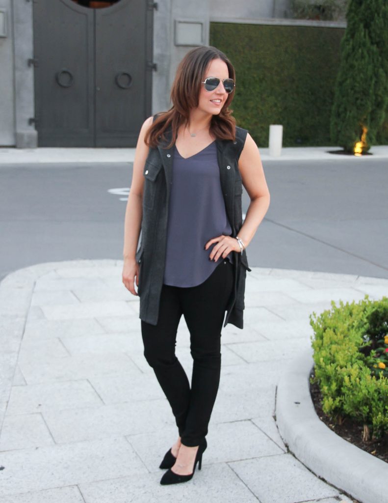 Fall Outfit | Purple Cami | Gray Long Vest | Lady in Violet | Houston Fashion Blogger