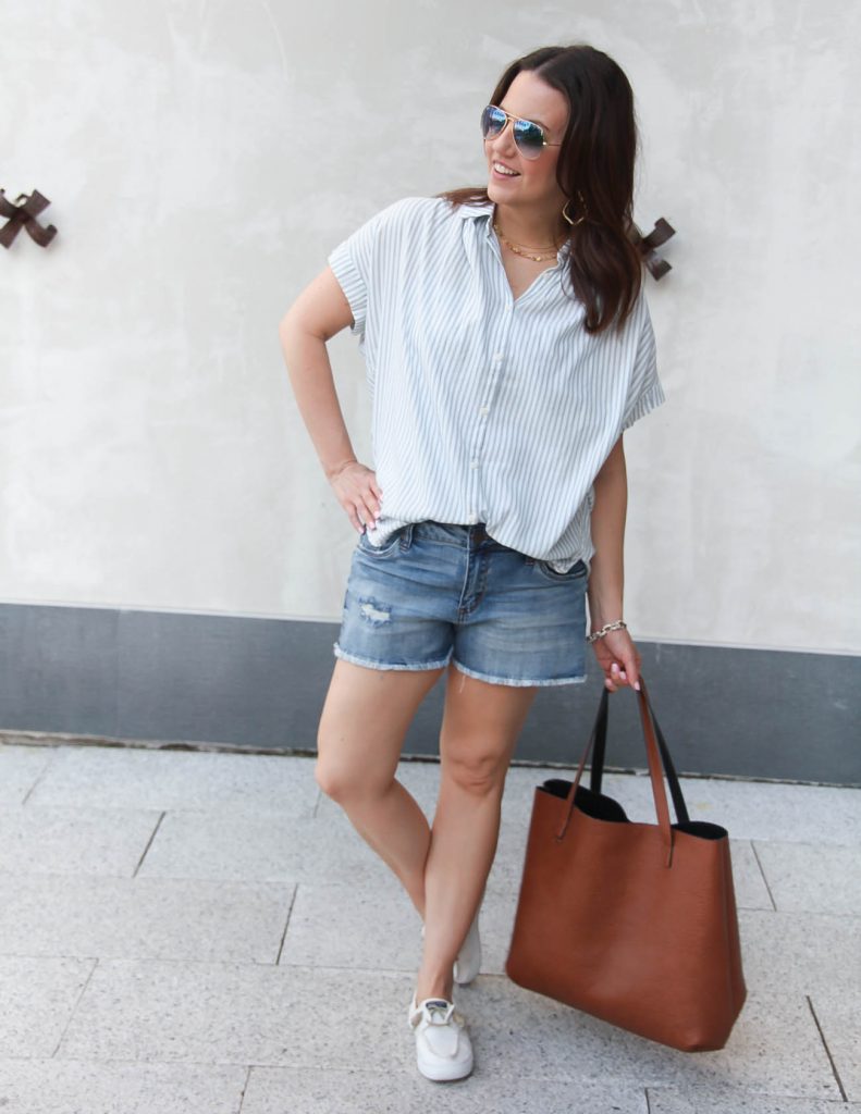 Summer Casual Outfit | Striped Blouse | Denim Shorts | Lady in Violet | Houston Fashion Blogger