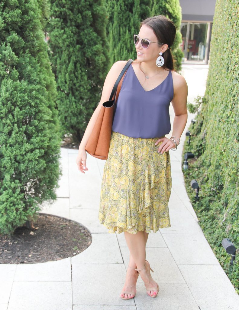 Summer Outfit | Purple Sleeveless Blouse | Yellow Ruffle Skirt | Lady in Violet | Houston Style Blogger