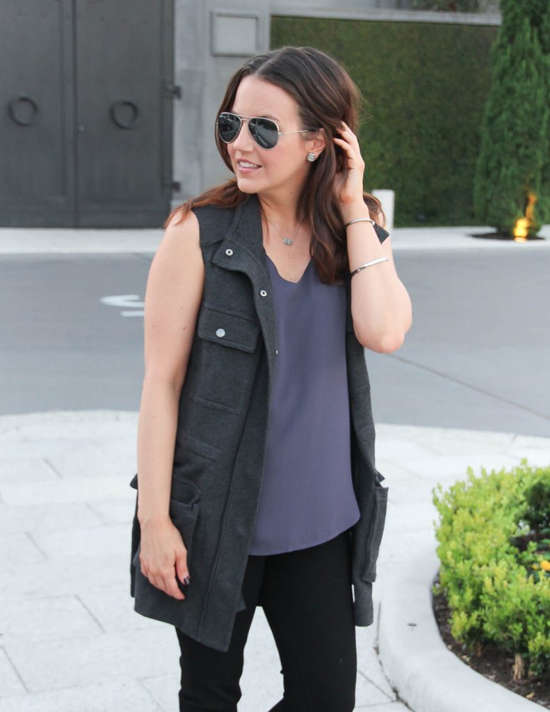 Fall Outfit | Gray Utility Vest | Purple Camisole | Lady in Violet | Houston Style Blogger