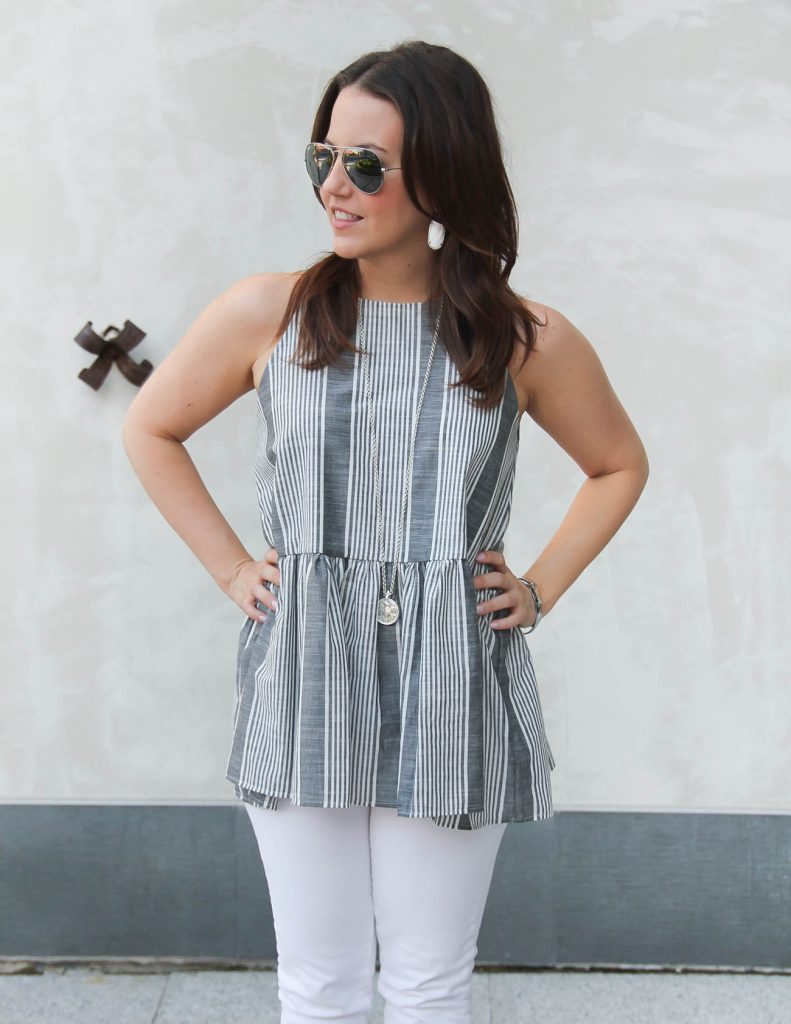 Gray Striped Halter Top | Julie Vos Coin Pendant Necklace | Lady in Violet | Houston Fashion Blogger