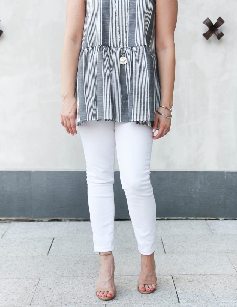 Summer Dinner Outfit | Gray Peplum Top | White Skinny Jeans | Lady in Violet | Houston Style Blogger