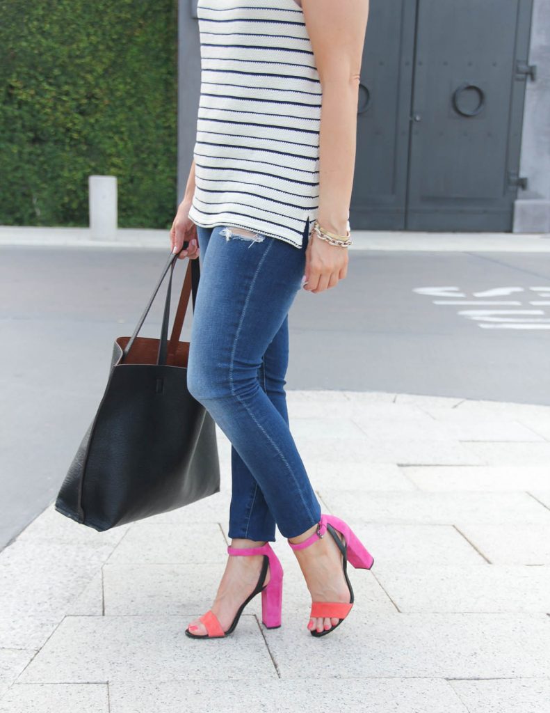 Summer Outfit | Distressed Jeans | Pink Block Heel Sandals | Lady in Violet | Houston Fashion Blogger