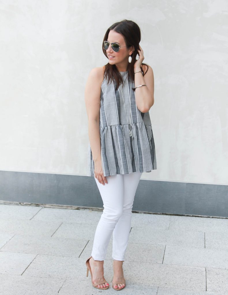 Summer Outfit | Gray Striped Halter Top | White skinny Jeans | Lady in Violet | Houston Style Blogger