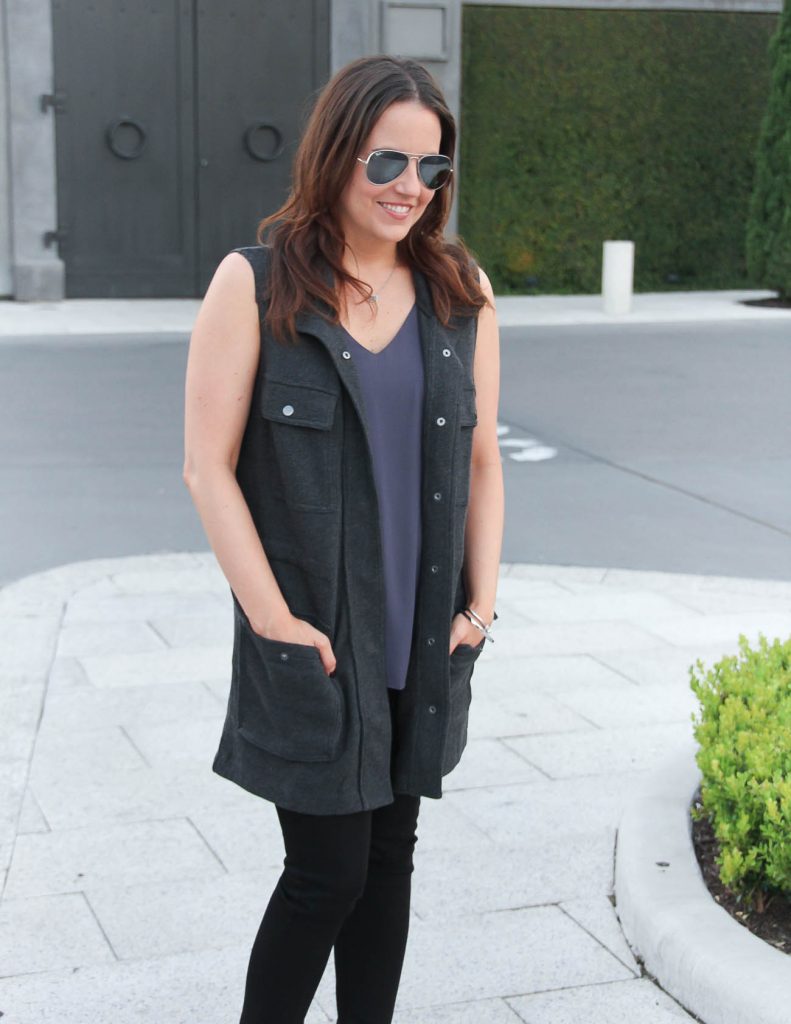 Fall Outfit | Gray Utility Vest | Rayban Aviators | Lady in Violet | Houston Fashion Blogger