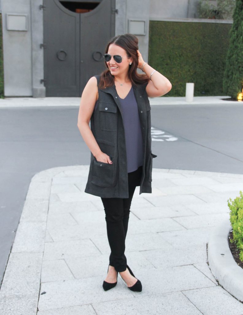 Fall Outfit | Gray Utility Vest | Black Skinny Jeans | Lady in Violet | Houston Blogger