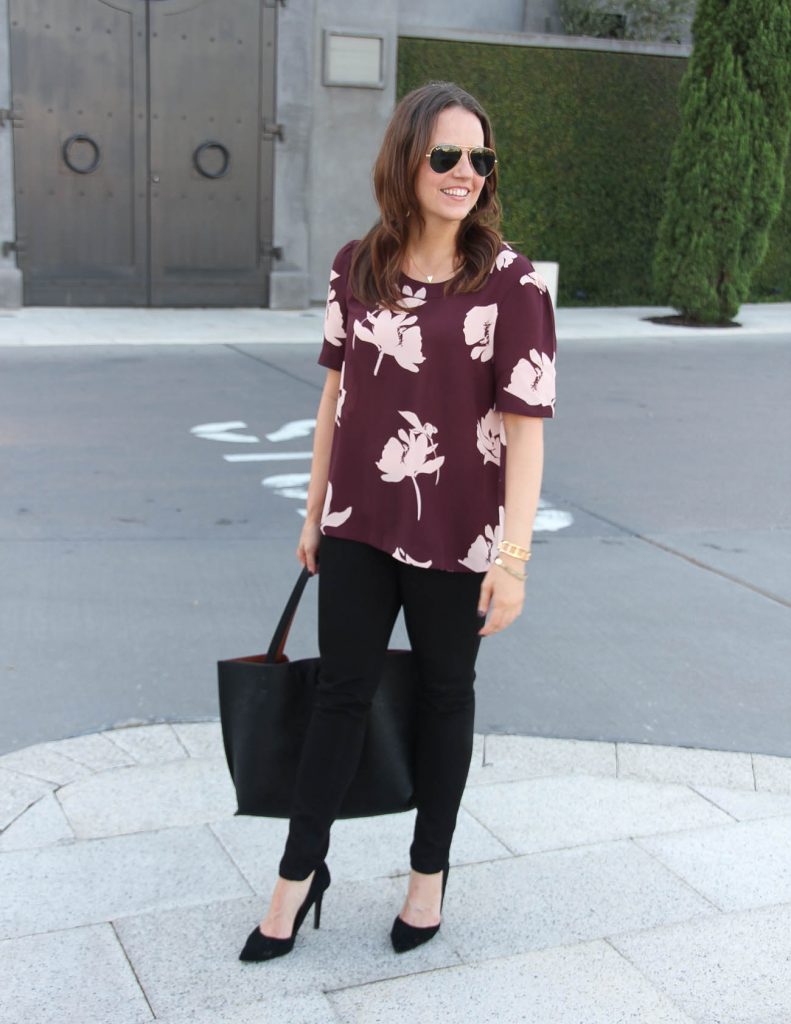 Fall Outfit | Burgundy Floral Blouse | Black Skinny Jeans | Lady in Violet | Houston Fashion Blogger