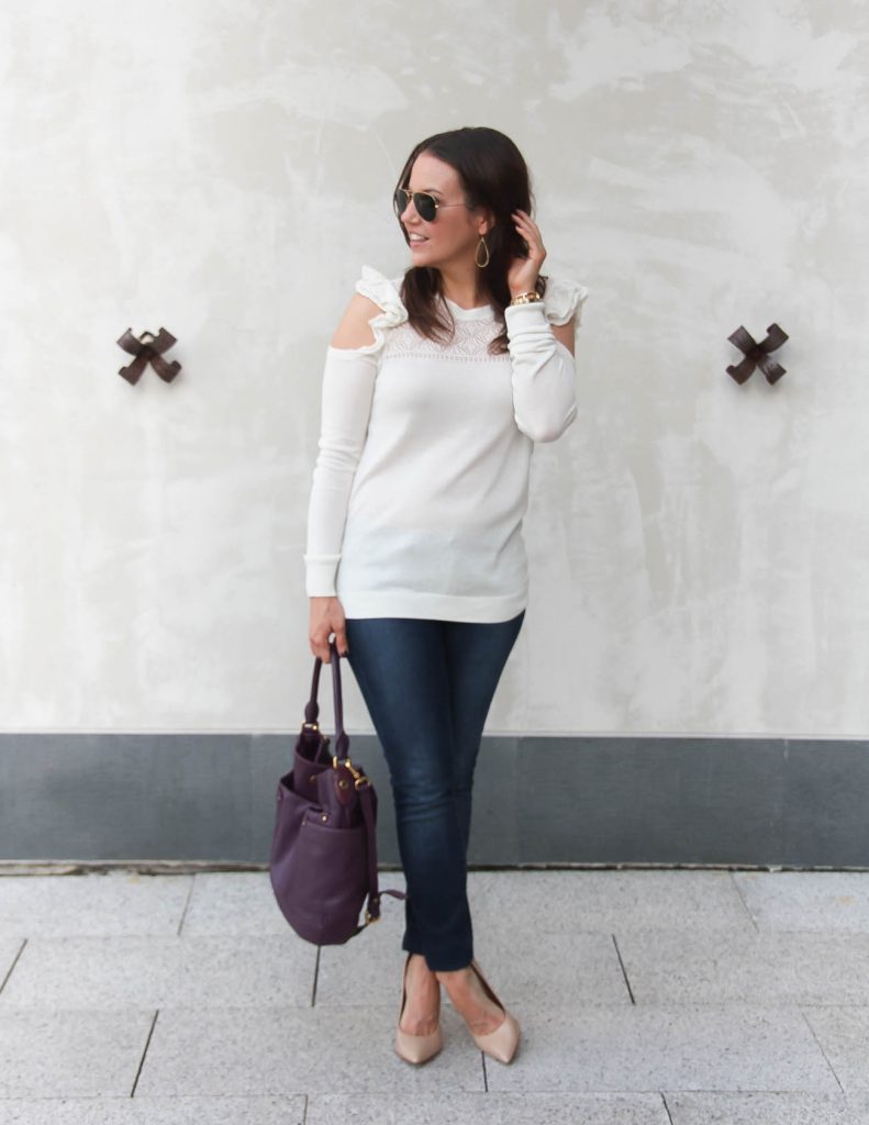 Winter Outfit | Cold Shoulder Sweater | Skinny Jeans | Lady in Violet | Houston Fashion Blogger