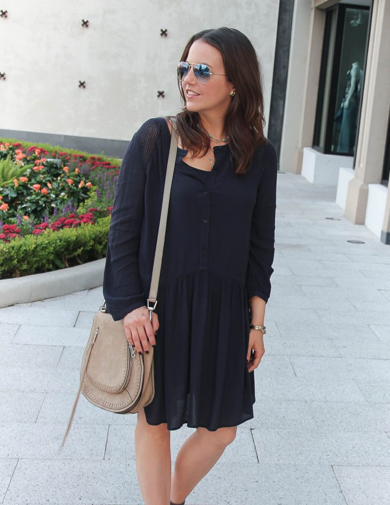 Fall Outfit | Casual Navy Dress | Saddle Crossbody Bag | Lady in Violet | Houston Fashion Blogger