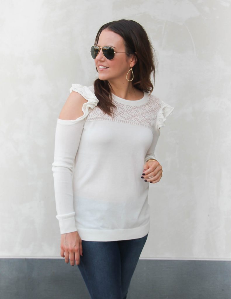 Winter Outfit | Ivory Open Shoulder Sweater | Lady in Violet | Houston Style Blogger