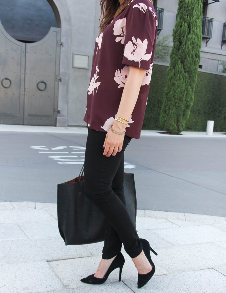 Fall Outfit | Black Skinny Jeans | Floral Blouse | Lady in Violet | Houston Fashion Blogger