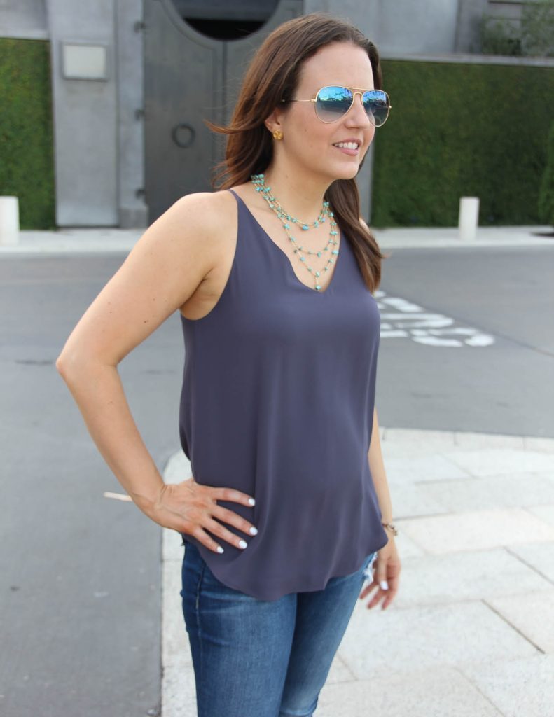 Summer Casual Outfit | Baublebar Mitra Y Choker | Loft Strappy Cami | Lady in Violet | Houston Fashion Blogger