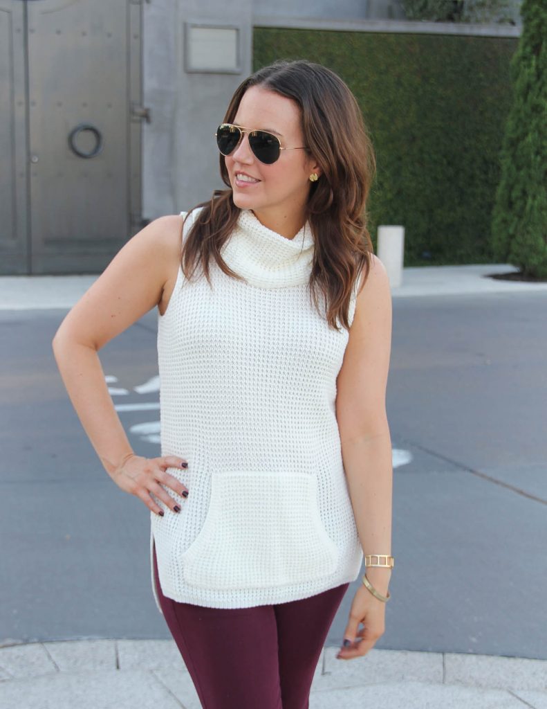 Summer Work Outfit | Ivory Sleeveless Sweater | Gorjana Gold Stud Earrings | Lady in Violet | Houston Fashion Blogger