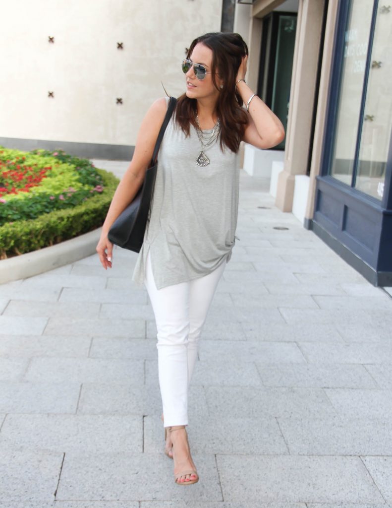  Chic Summer Outfit | Gray Side Tie Tank | White Skinny Jeans | Lady in Violet | Houston Fashion Blogger