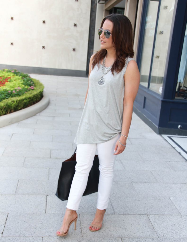 Casual Summer Outfit | Gray Tank Top | White Skinny Jeans | Lady in Violet | Houston Style Blogger