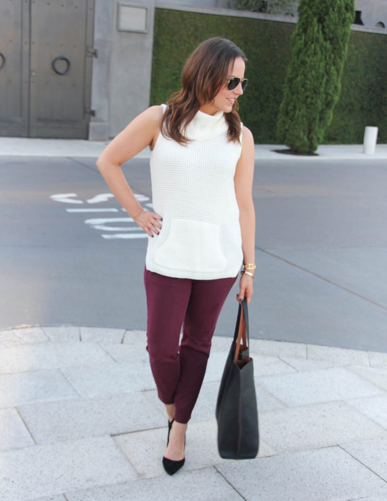 Office Outfit | Ivory Sleeveless Sweater | Burgundy Skinny Pants | Lady in Violet | Houston Fashion Blogger