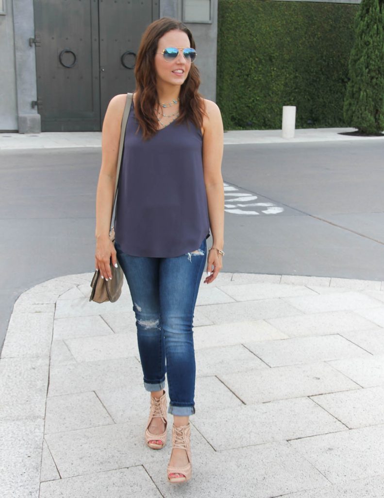 Summer Outfit | Purple Tank Top | Distressed Jeans | Wedge Sandals | Lady in Violet | Houston Fashion Blogger