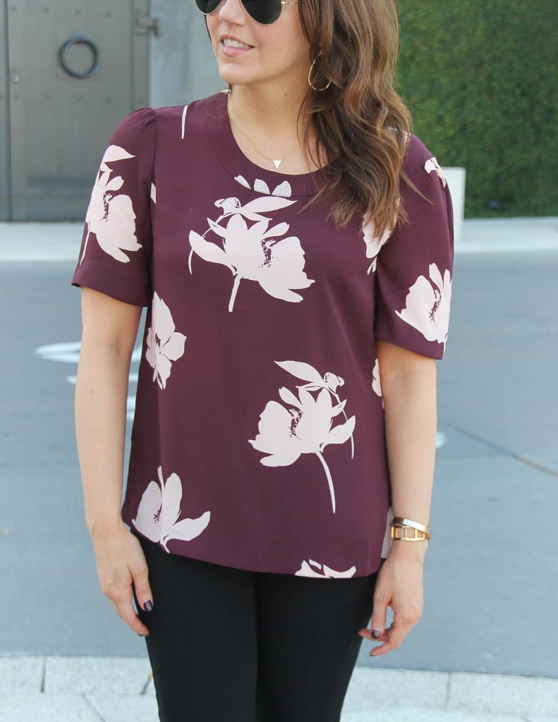 Nordstrom Floral Blouse | Short Gold Necklace | Lady in Violet | Houston Fashion Blogger