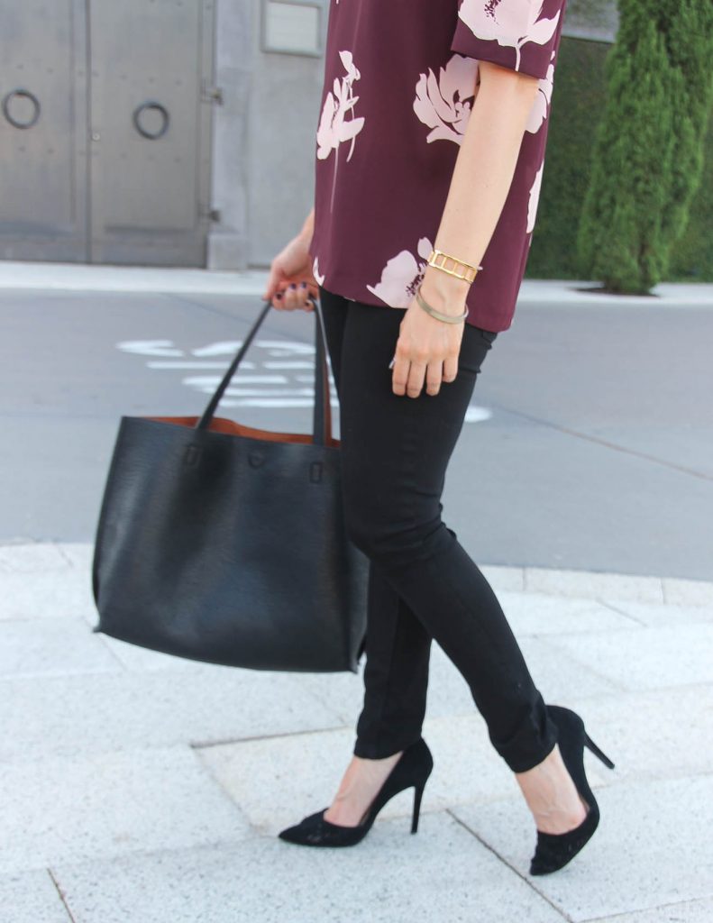 Black Skinny Jeans | Tote Bag | d'Orsay Heels for Work | Lady in Violet | Houston Style Blogger