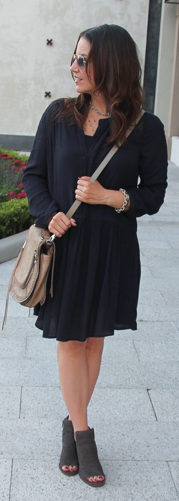 Casual Fall Outfit | Navy Dress | Peep Toe Booties | Lady in Violet | Top Houston Fashion Blogger