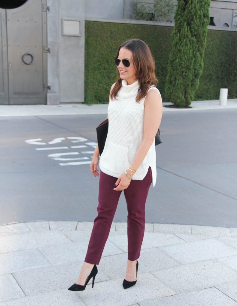 Professional Work Outfit | Sleeveless Sweater | Burgundy Work Pants | Lady in Violet | Houston Style Blogger