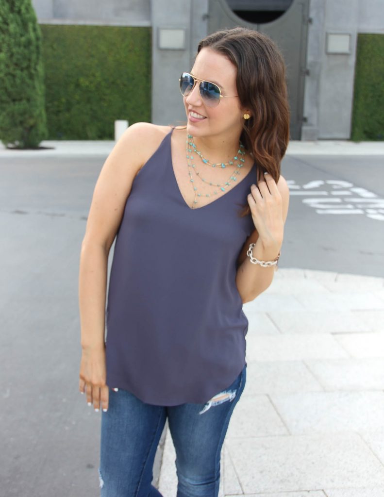 Summer Casual Outfit | Turquoise Necklace | Rayban Blue Gradient Aviators | Lady in Violet | Houston Style Blogger