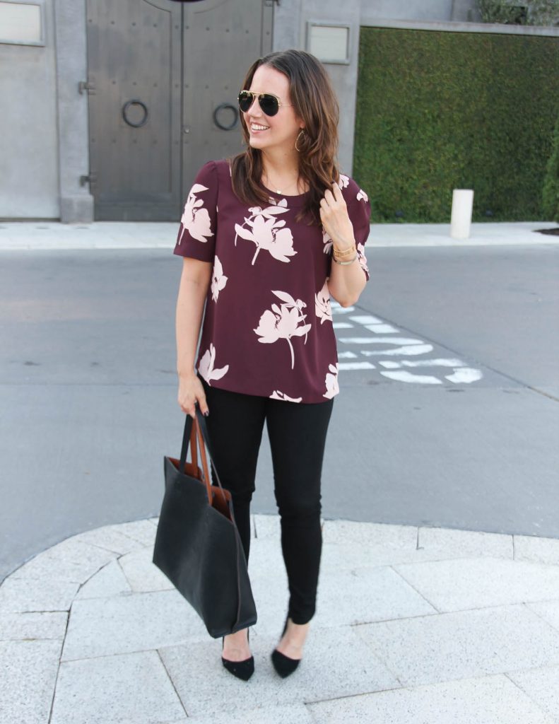 Burgundy Floral Blouse for Work Play Lady in Violet Houston Blogger Lady in Violet