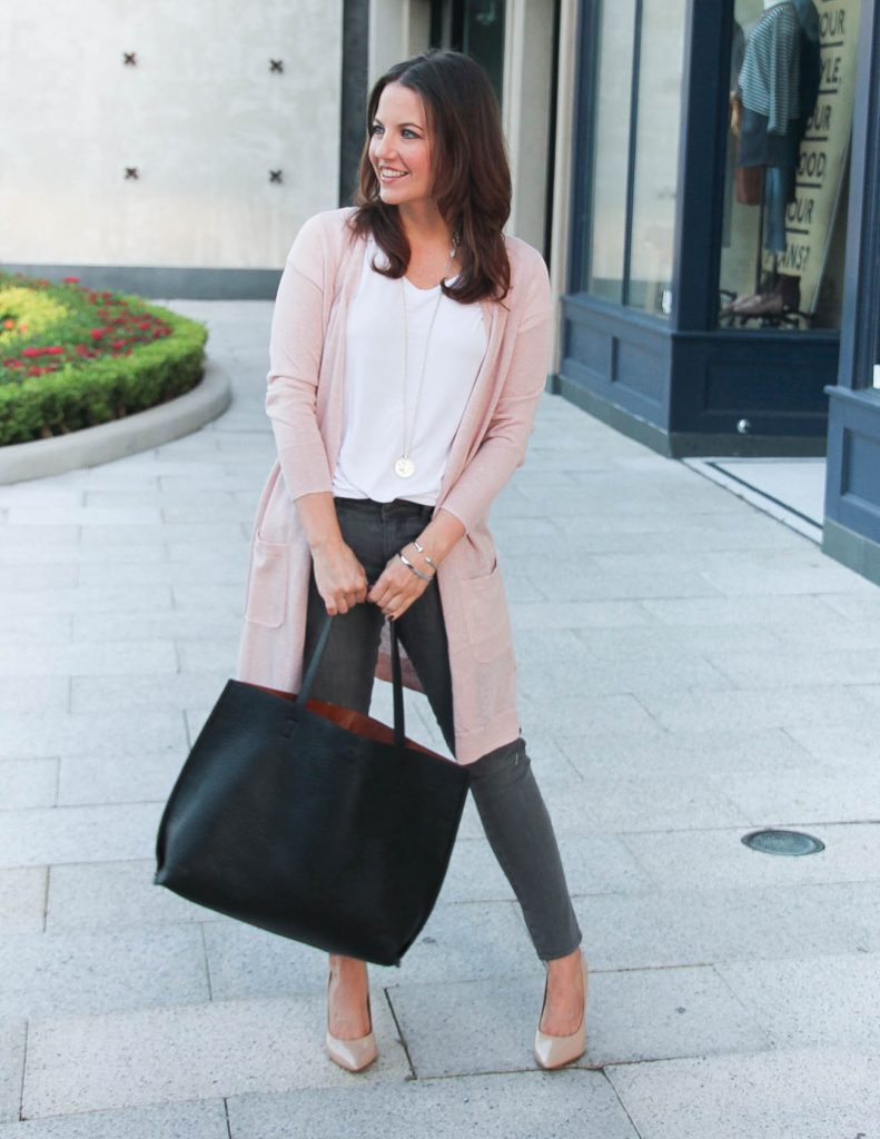 Fall Outfit | Pink Cardigan Sweater | Gray Jeans | Lady in Violet | Houston Fashion Blog
