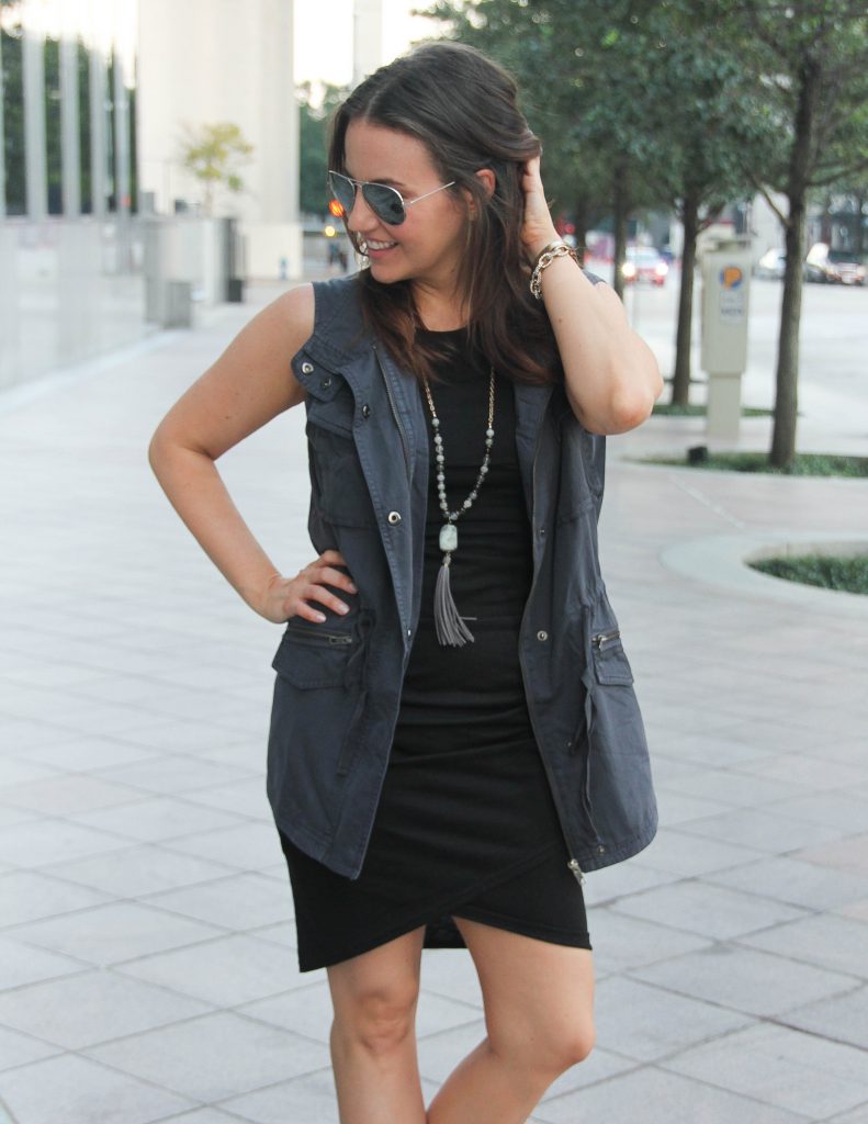 Fall Basics | Gray Vest | Black Dress | Stone Pendant Necklace | Houston Fashion Blogger