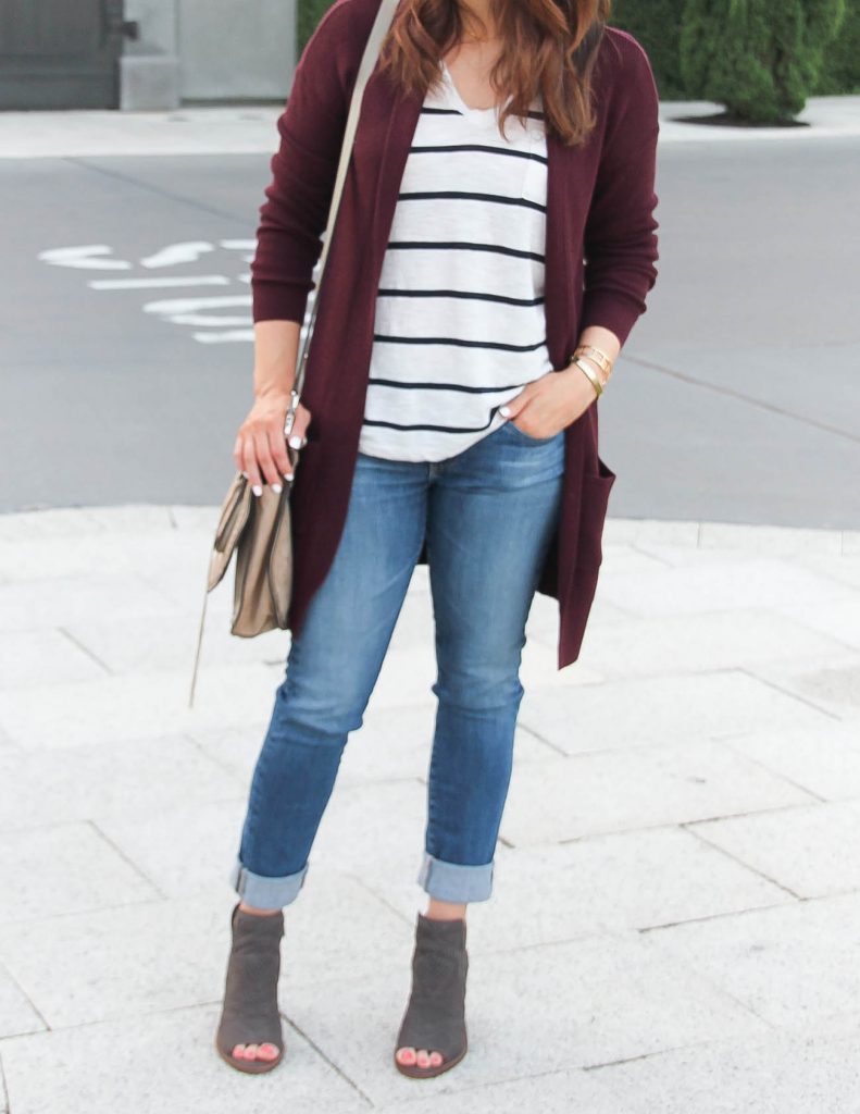 Black & Gray Striped Long Cardigan, Lady in Violet